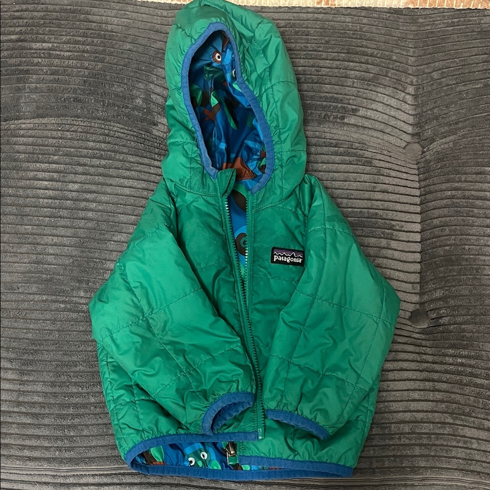 Patagonia Green / owl Puffer Jacket 12-18 months